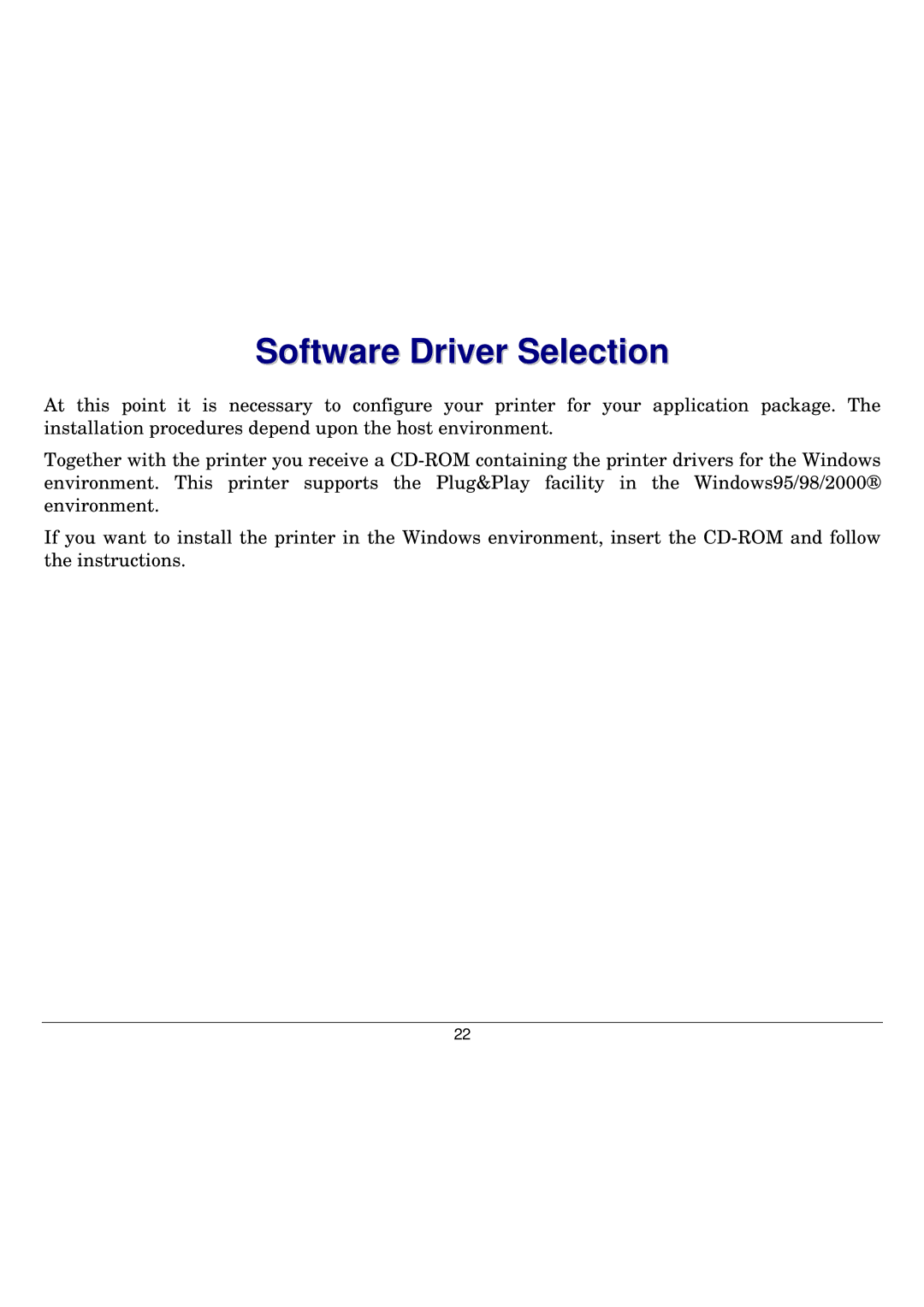 Seiko Group FB300 manual Software Driver Selection 