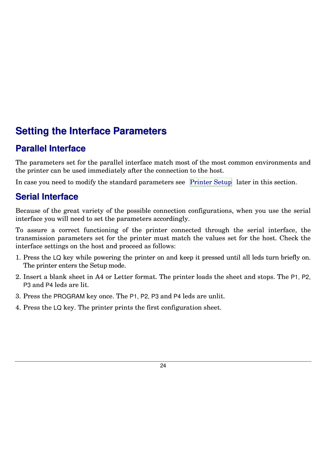 Seiko Group FB300 manual Setting the Interface Parameters, Parallel Interface 