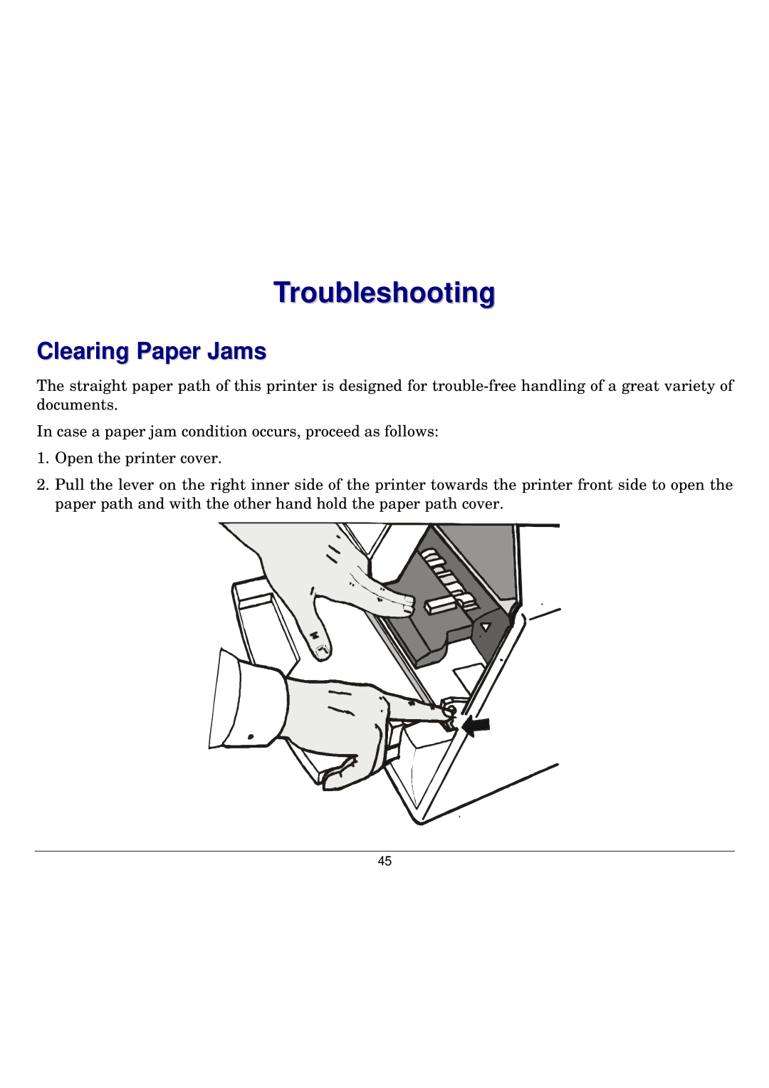 Seiko Group FB300 manual Troubleshooting, Clearing Paper Jams 