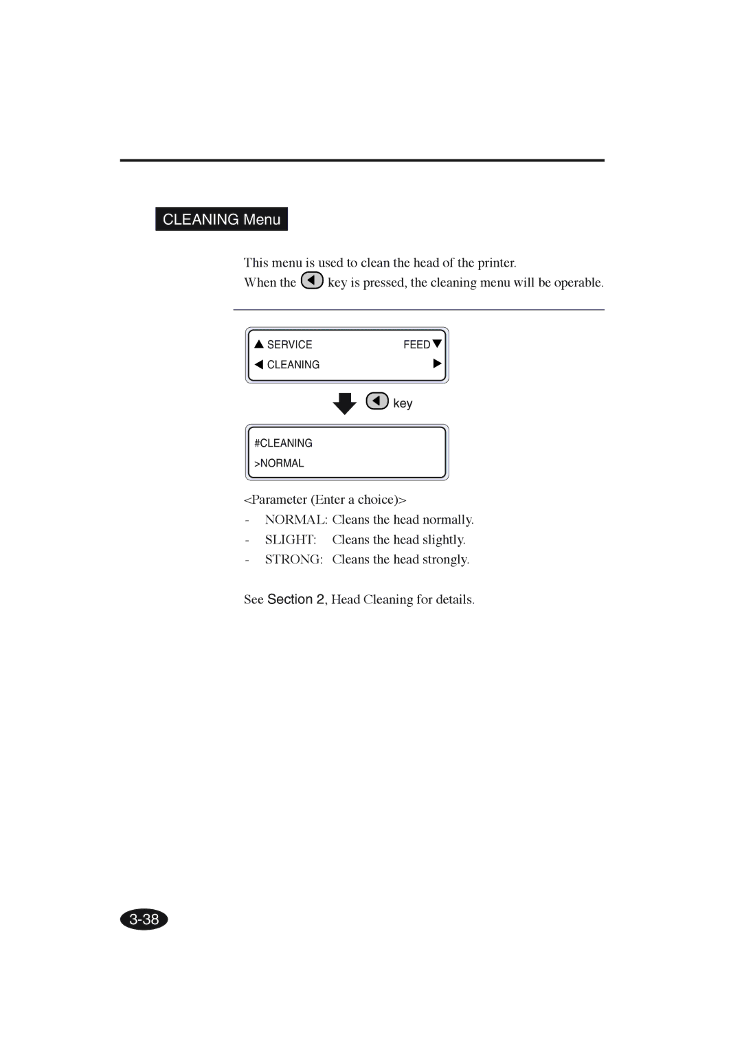 Seiko Group IP-6600 manual Cleaning Menu, Key 