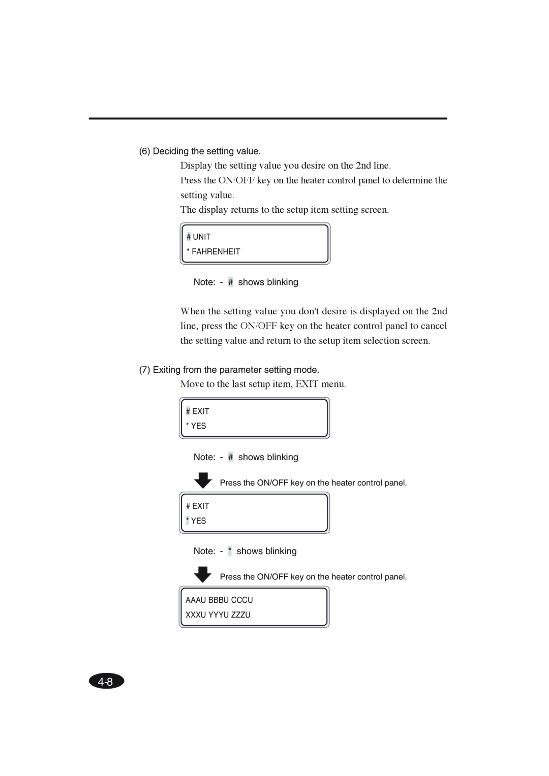 Seiko Group IP-6600 manual Move to the last setup item, Exit menu, Deciding the setting value 