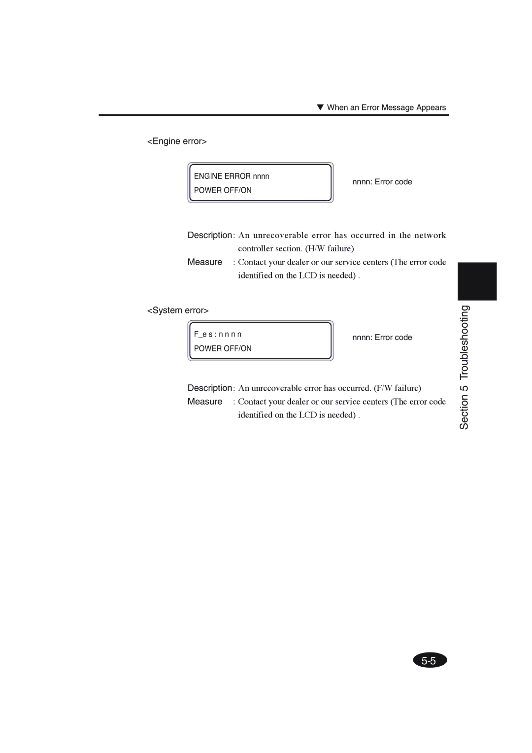 Seiko Group IP-6600 manual Engine error, System error 