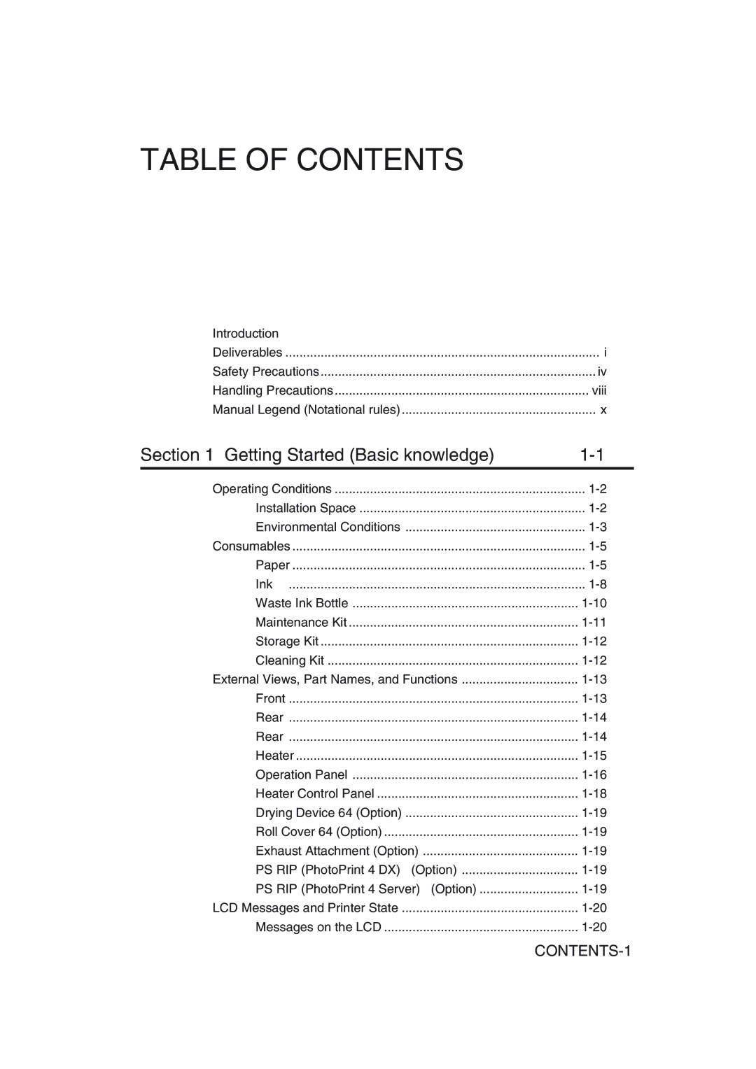 Seiko Group IP-6600 manual Table of Contents 