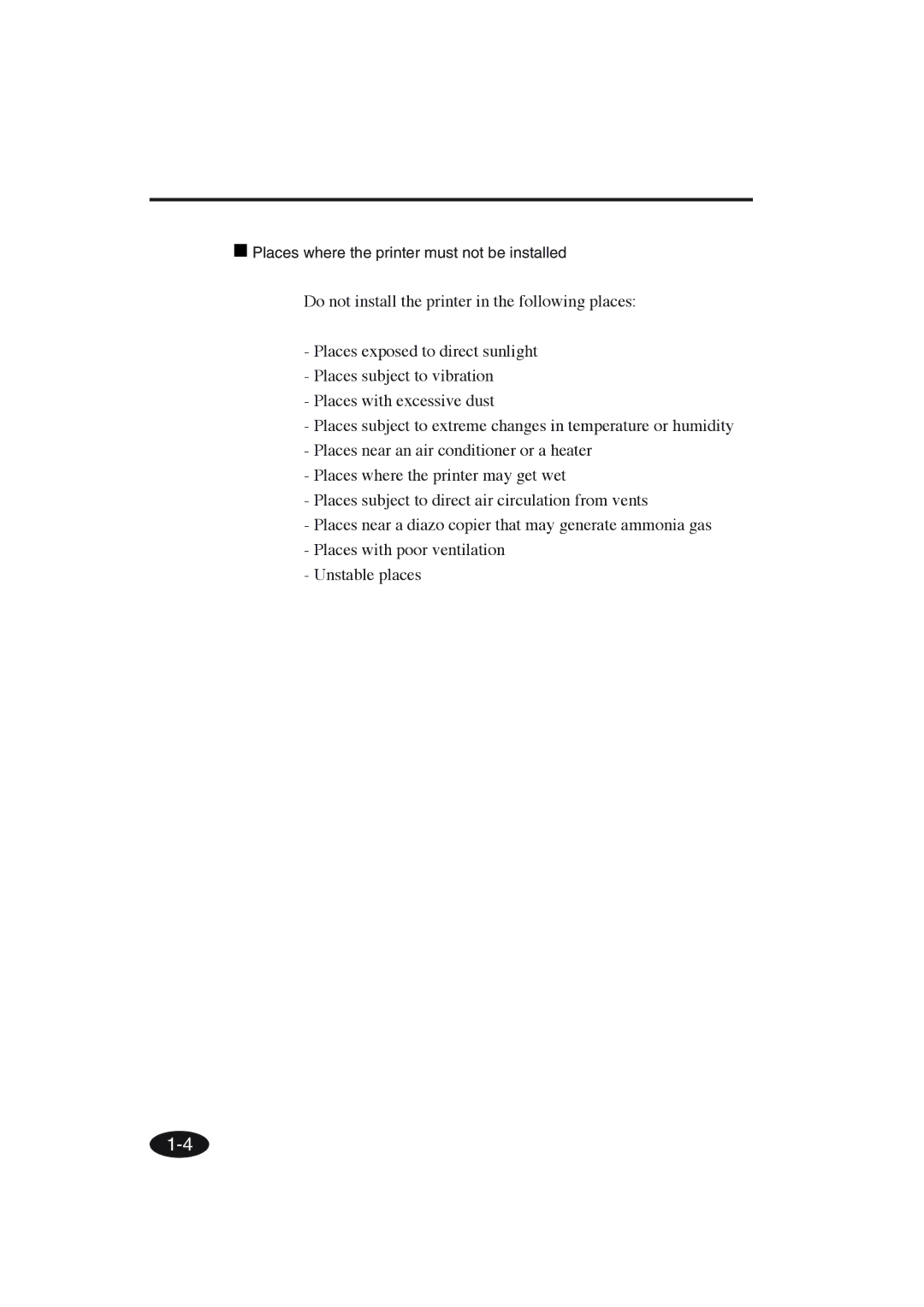 Seiko Group IP-6600 manual Places where the printer must not be installed 