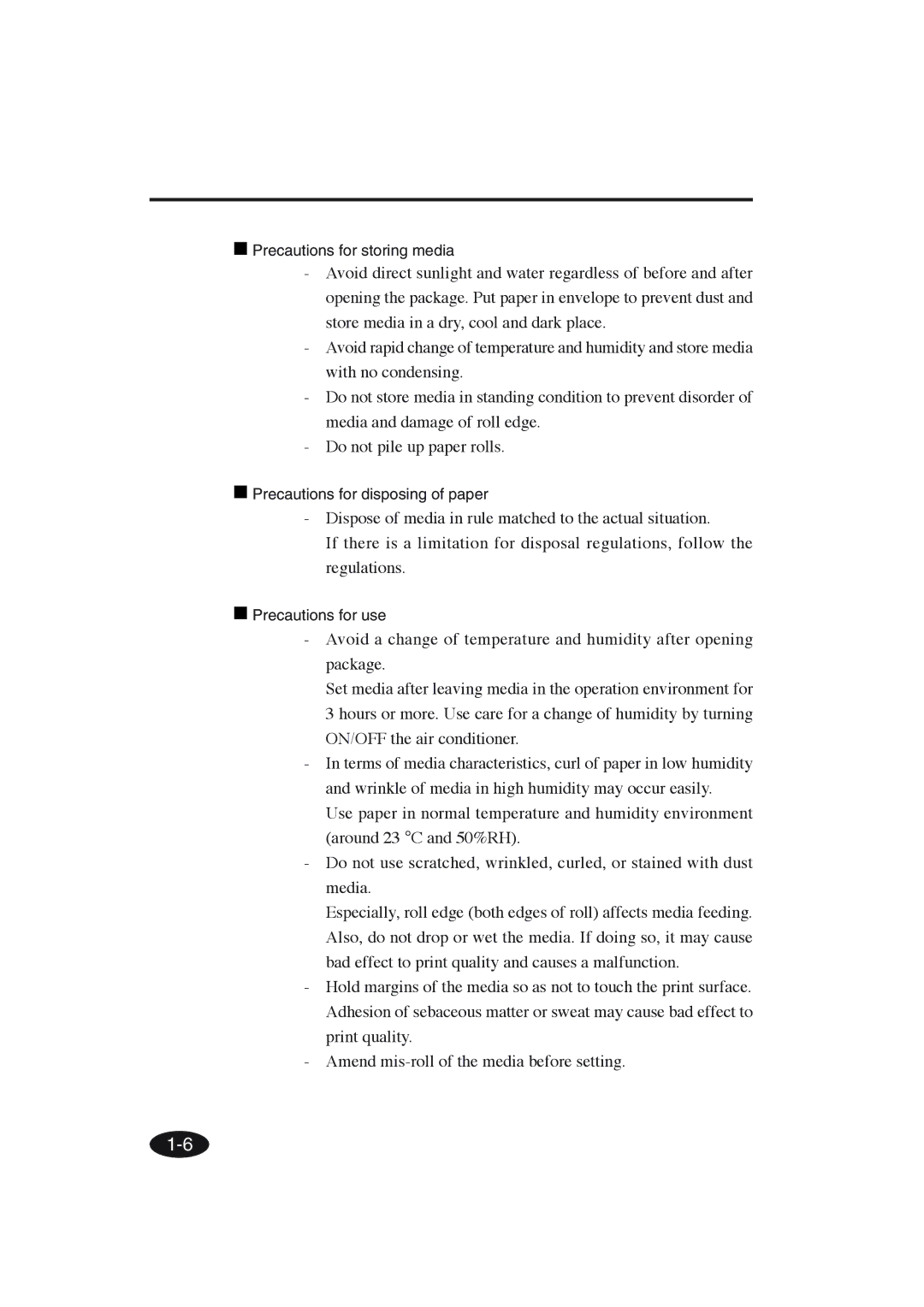 Seiko Group IP-6600 manual Precautions for storing media, Precautions for disposing of paper, Precautions for use 