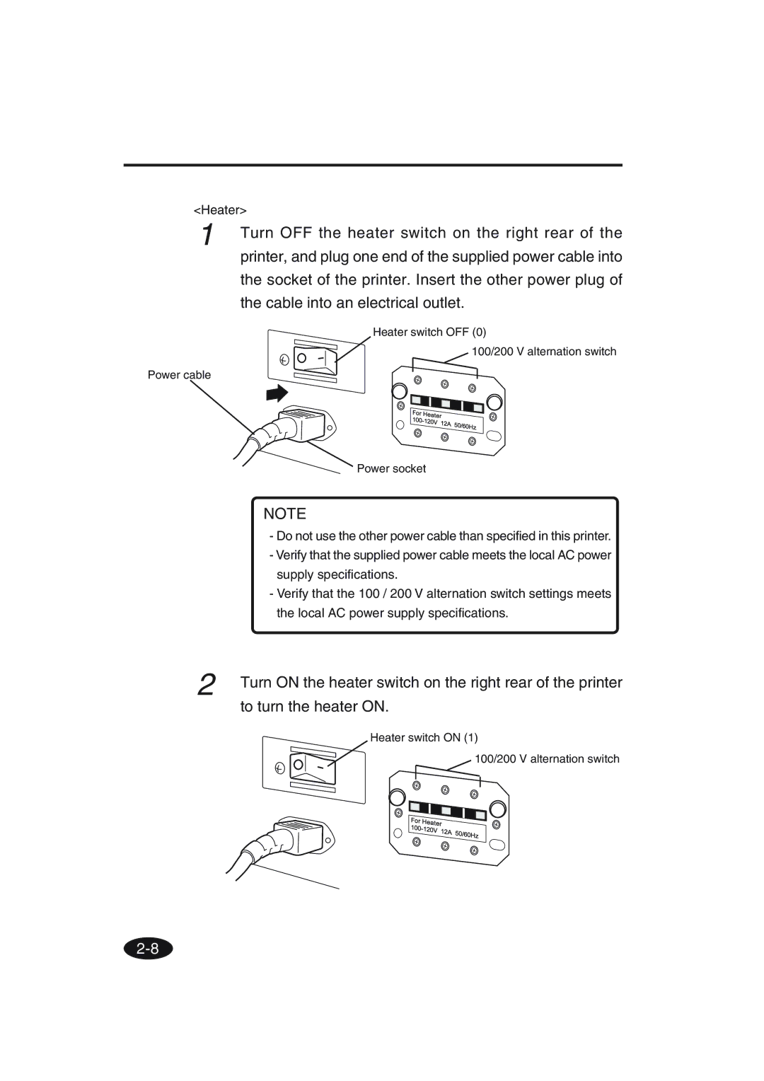 Seiko Group IP-6600 manual Turn on the heater switch on the right rear of the printer, To turn the heater on 