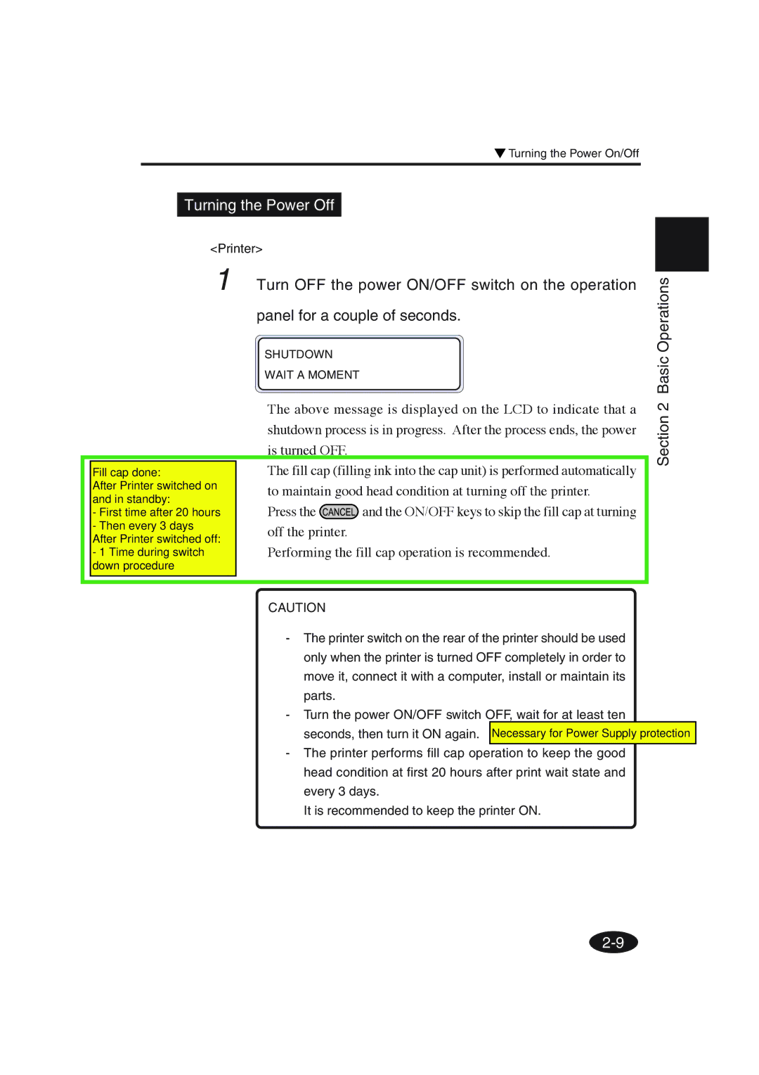 Seiko Group IP-6600 manual Turning the Power Off, Section 