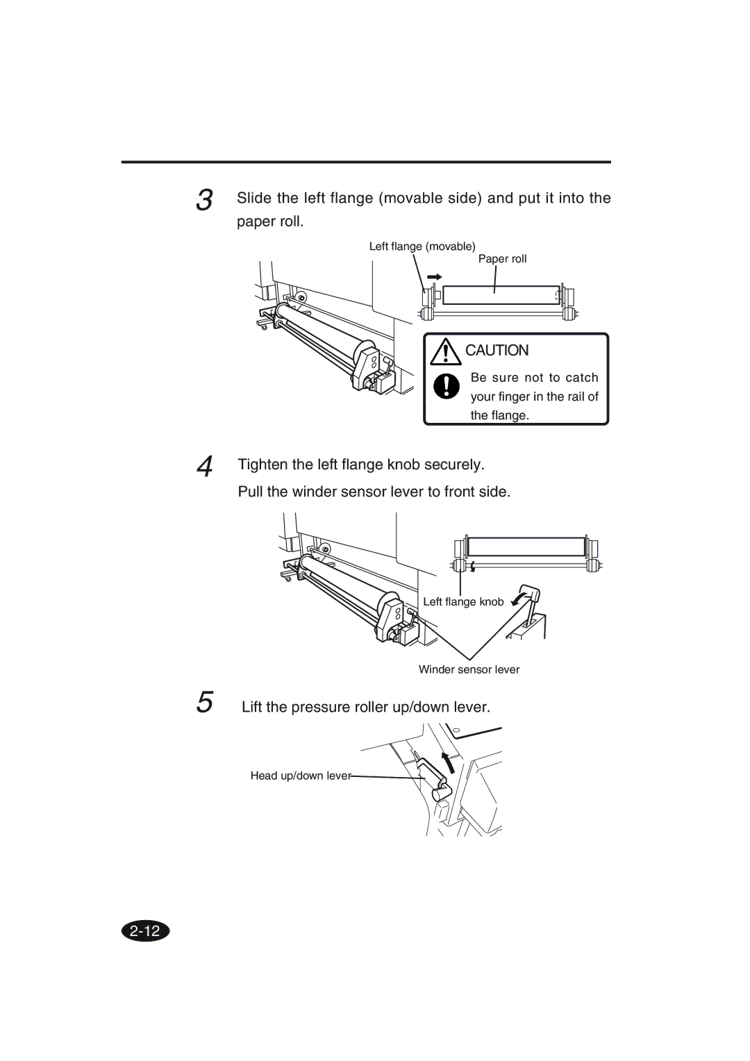 Seiko Group IP-6600 Slide the left flange movable side and put it into, Paper roll, Tighten the left flange knob securely 