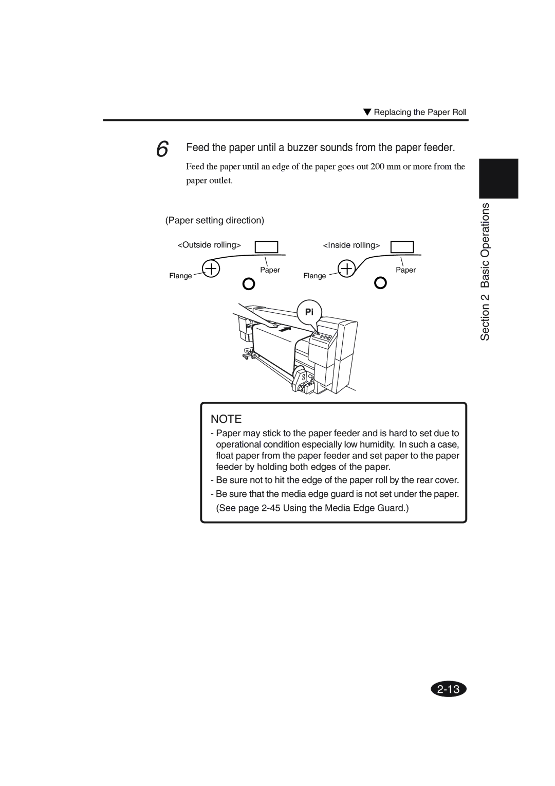 Seiko Group IP-6600 manual Feed the paper until a buzzer sounds from the paper feeder, Paper setting direction 