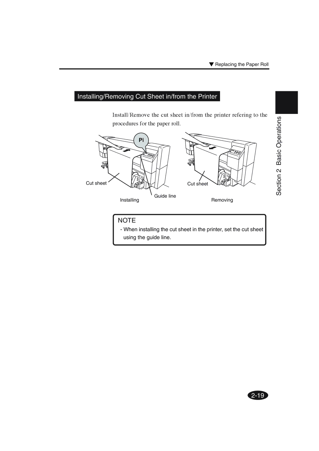 Seiko Group IP-6600 manual Installing/Removing Cut Sheet in/from the Printer 