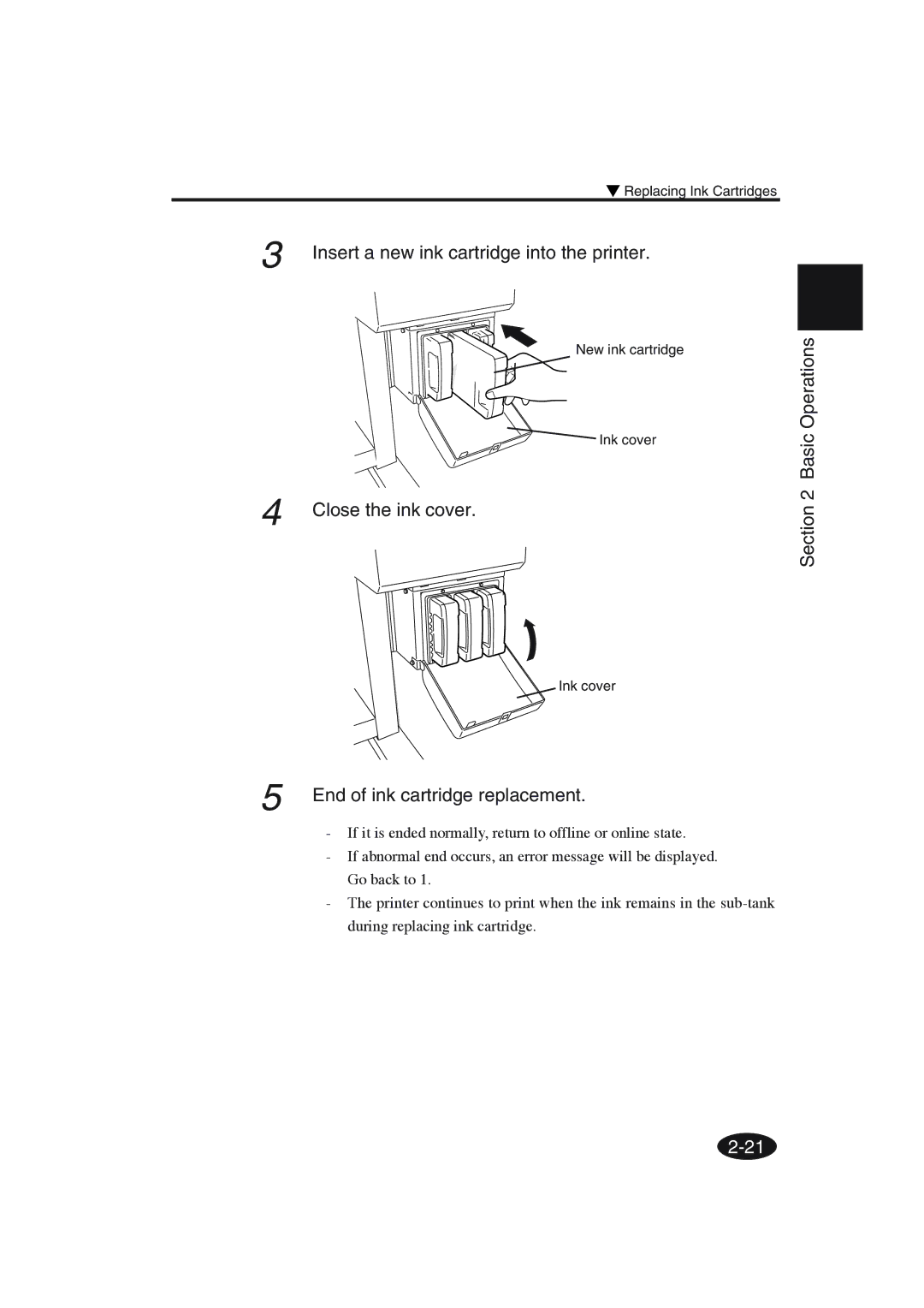 Seiko Group IP-6600 manual Insert a new ink cartridge into the printer, Close the ink cover 