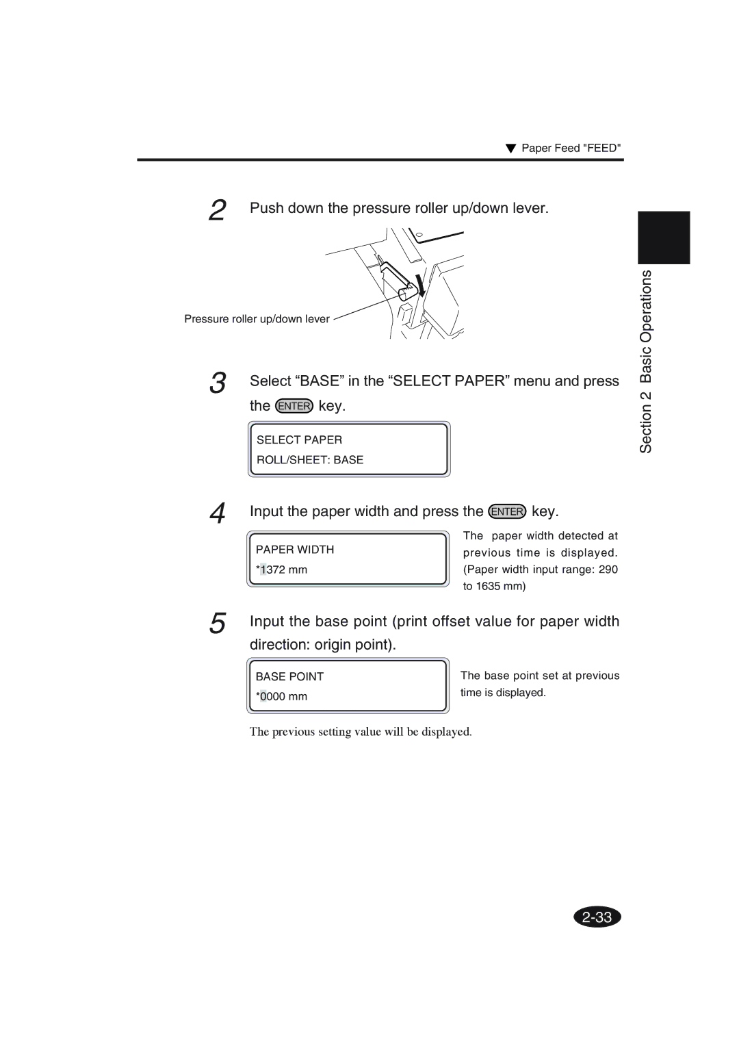 Seiko Group IP-6600 manual Input the paper width and press Key, Input the base point print offset value for paper width 