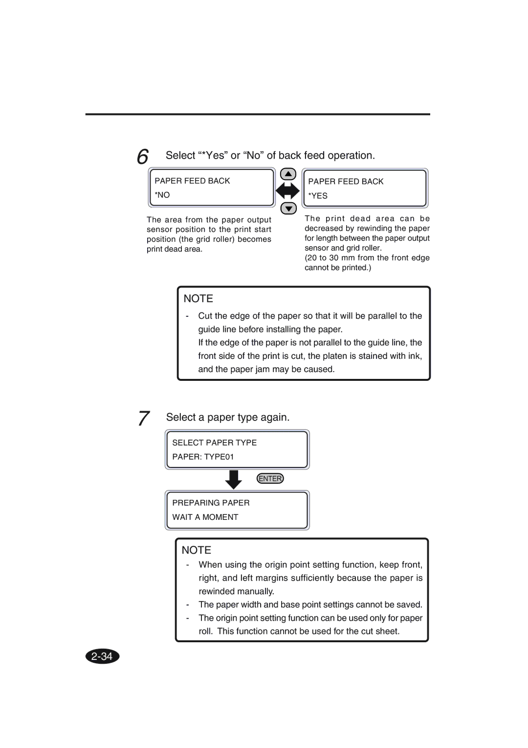 Seiko Group IP-6600 manual Select *Yes or No of back feed operation, Select a paper type again 