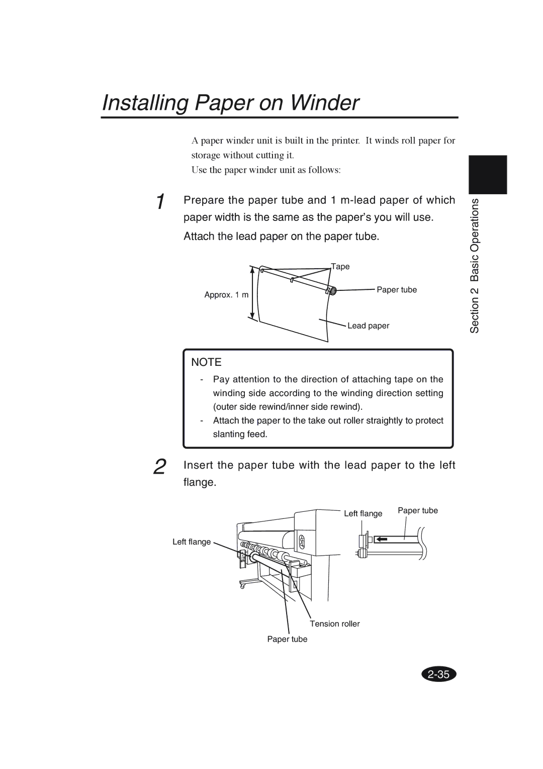 Seiko Group IP-6600 manual Installing Paper on Winder, Prepare the paper tube and 1 m-lead paper of which 