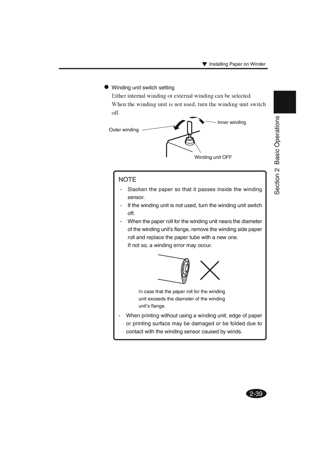 Seiko Group IP-6600 manual Basic Operations, Winding unit switch setting 