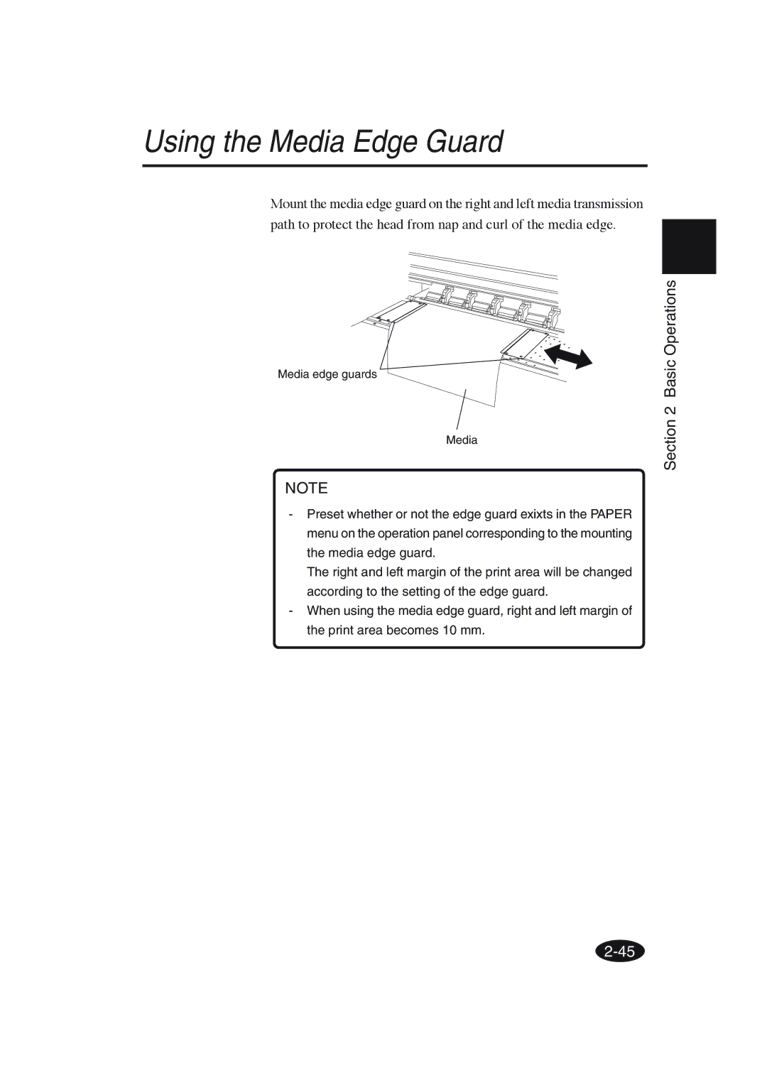 Seiko Group IP-6600 manual Using the Media Edge Guard, Basic Operations 