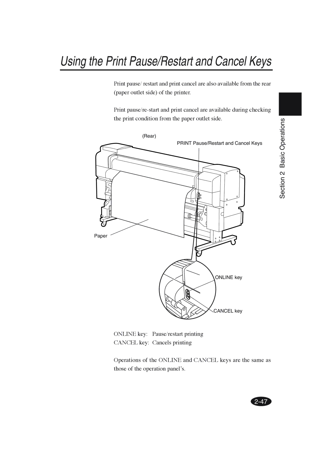 Seiko Group IP-6600 manual Using the Print Pause/Restart and Cancel Keys 