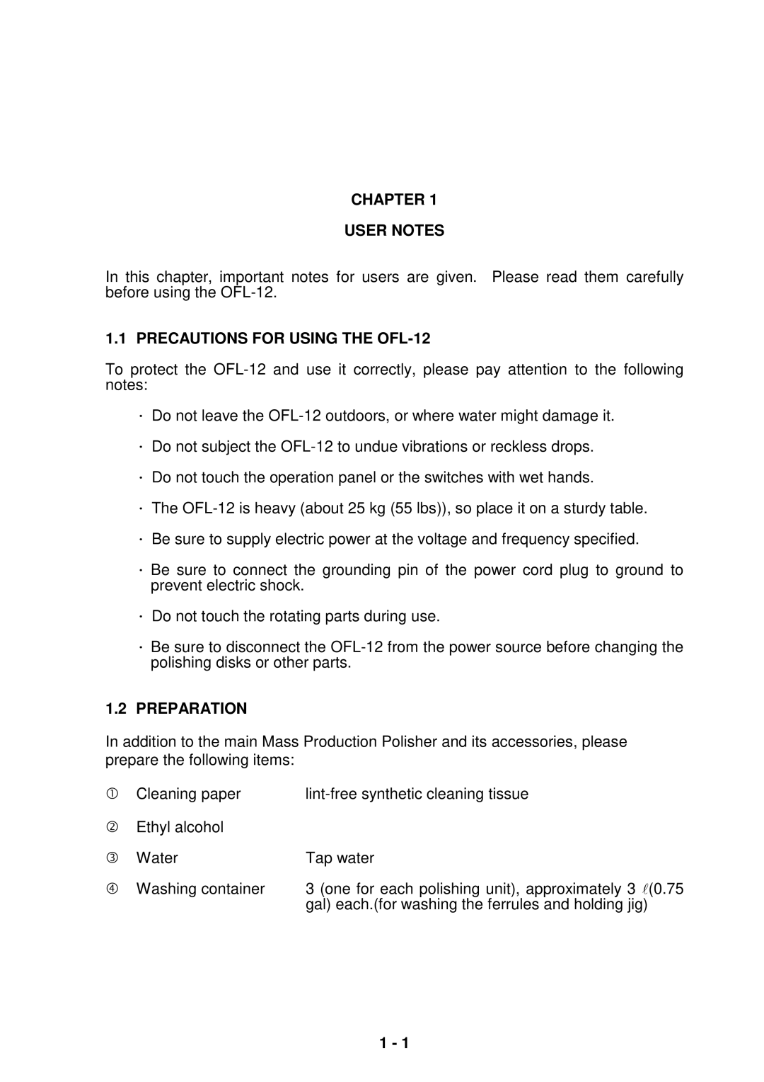 Seiko Group OFL-126001, OFL-127001, OFL-12 SERIES Chapter User Notes, Precautions for Using the OFL-12, Preparation 