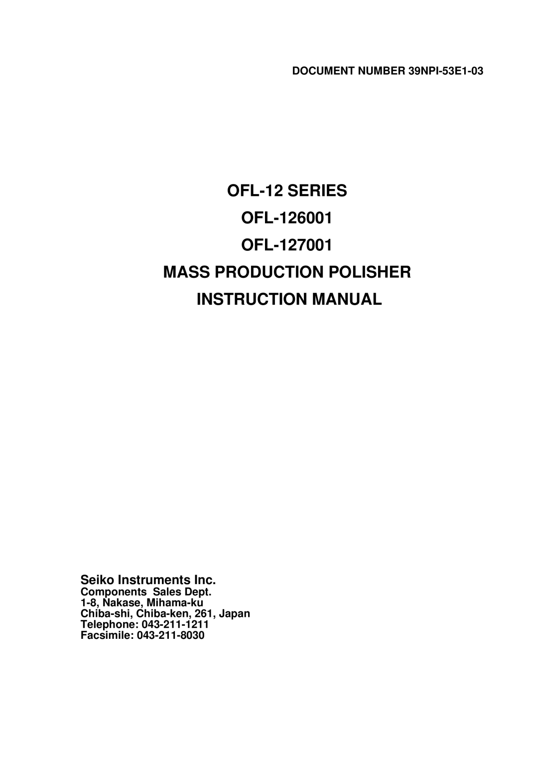 Seiko Group OFL-12 SERIES, OFL-127001, OFL-126001 instruction manual OFL-12 Series 