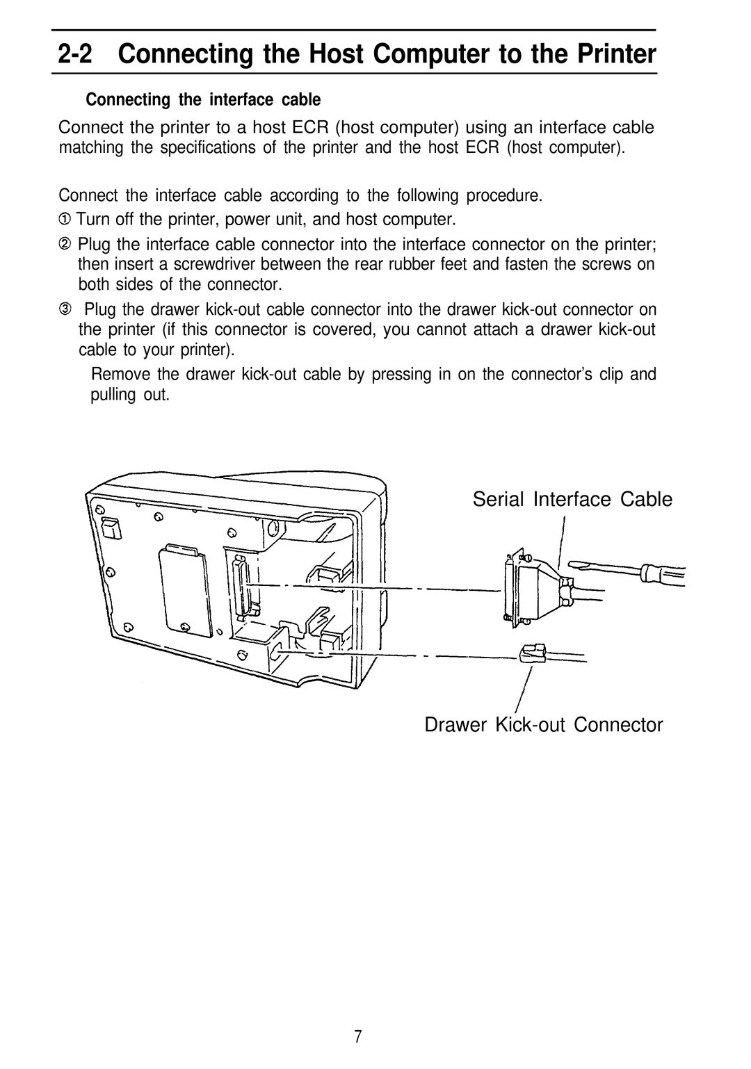 Seiko Group TM-L60 manual Connecting the Host Computer to the Printer, Connecting the interface cable 