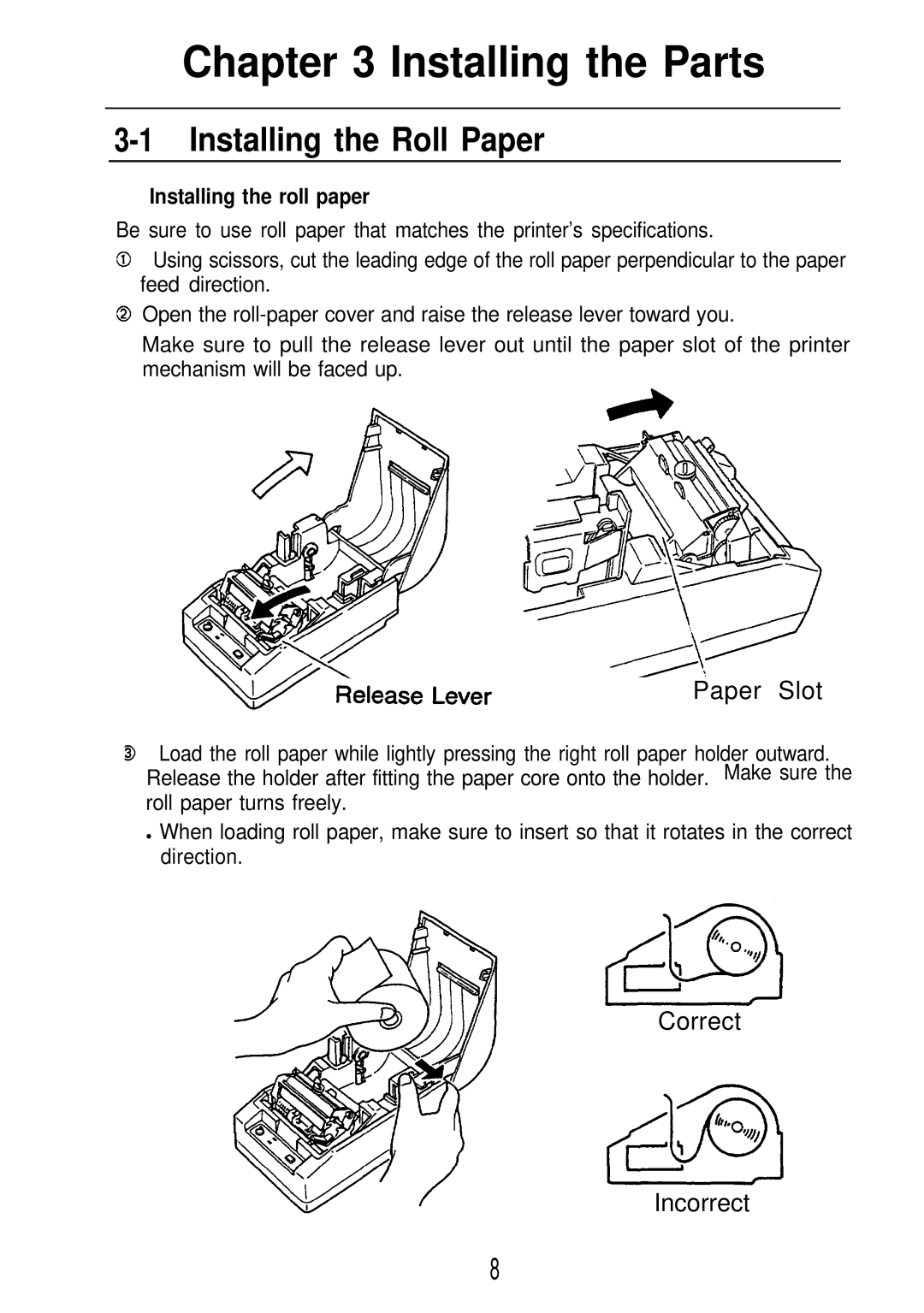 Seiko Group TM-L60 manual Installing the Roll Paper, Installing the roll paper 