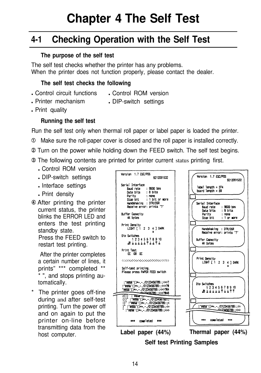 Seiko Group TM-L60 manual 1Checking Operation with the Self Test 