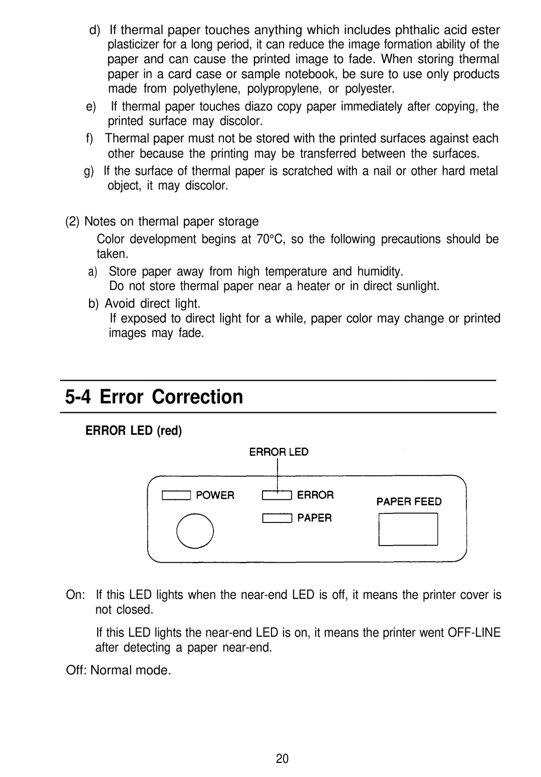 Seiko Group TM-L60 manual Error Correction, Error LED red 