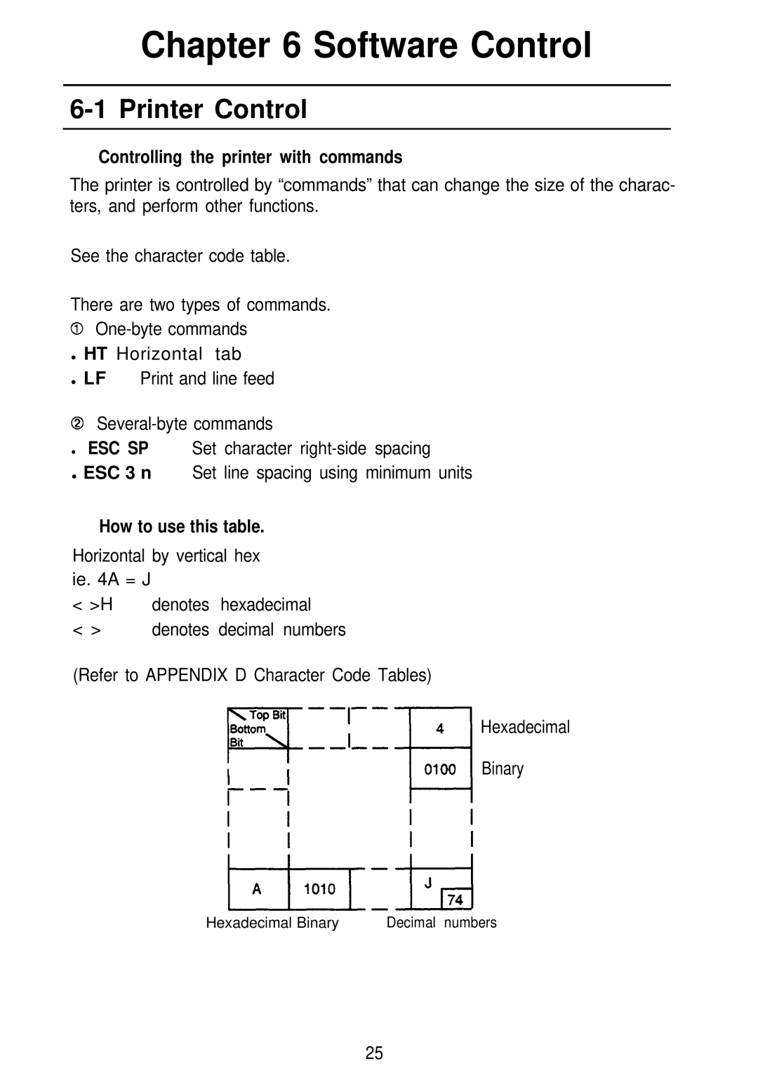 Seiko Group TM-L60 manual Controlling the printer with commands, How to use this table 