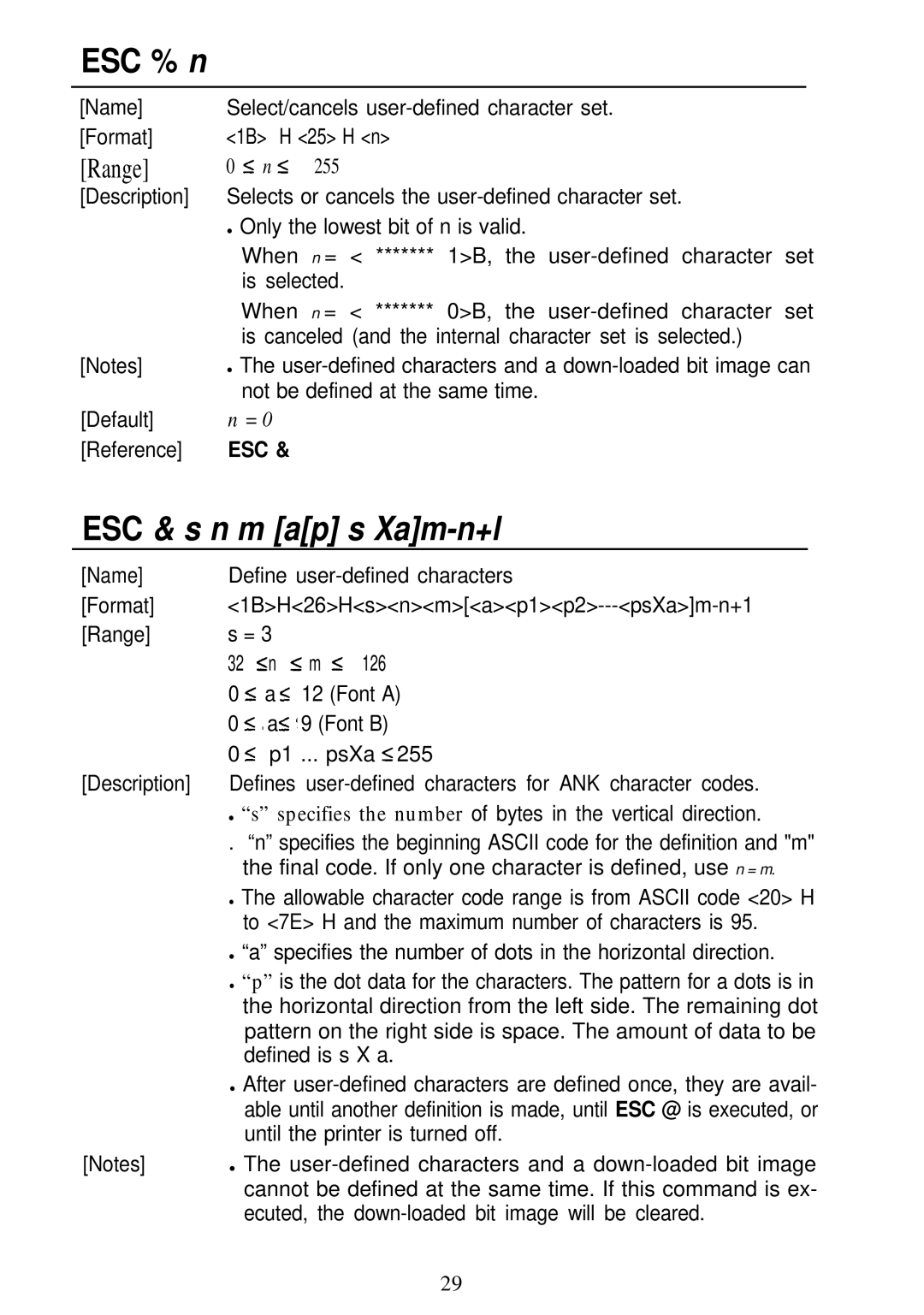 Seiko Group TM-L60 manual ESC % n, ESC & s n m ap s Xam-n+l 