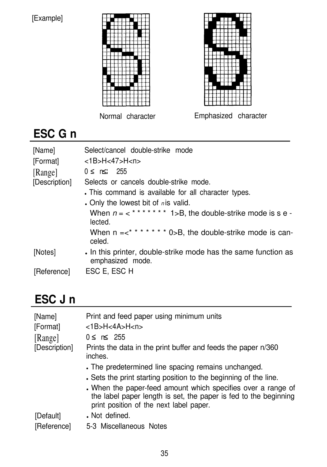 Seiko Group TM-L60 manual ESC G n, ESC J n 