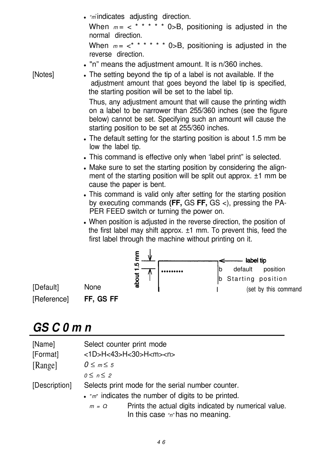 Seiko Group TM-L60 manual GS C 0 m n, PER Feed switch or turning the power on 