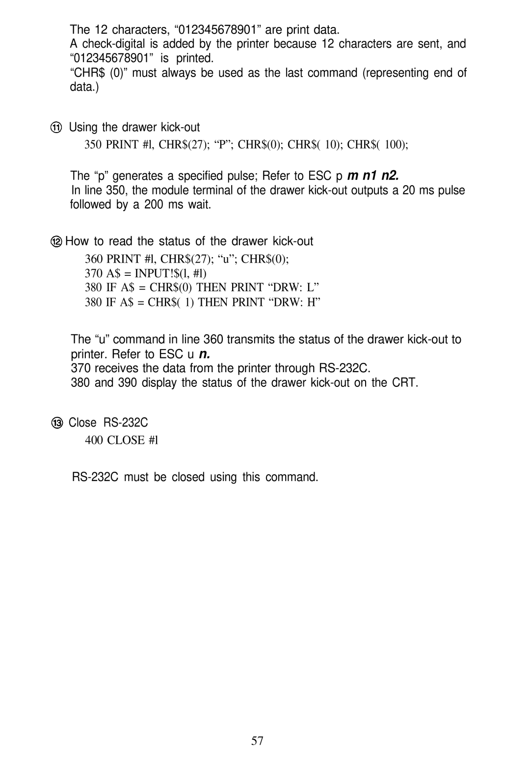 Seiko Group TM-L60 manual RS-232C must be closed using this command 