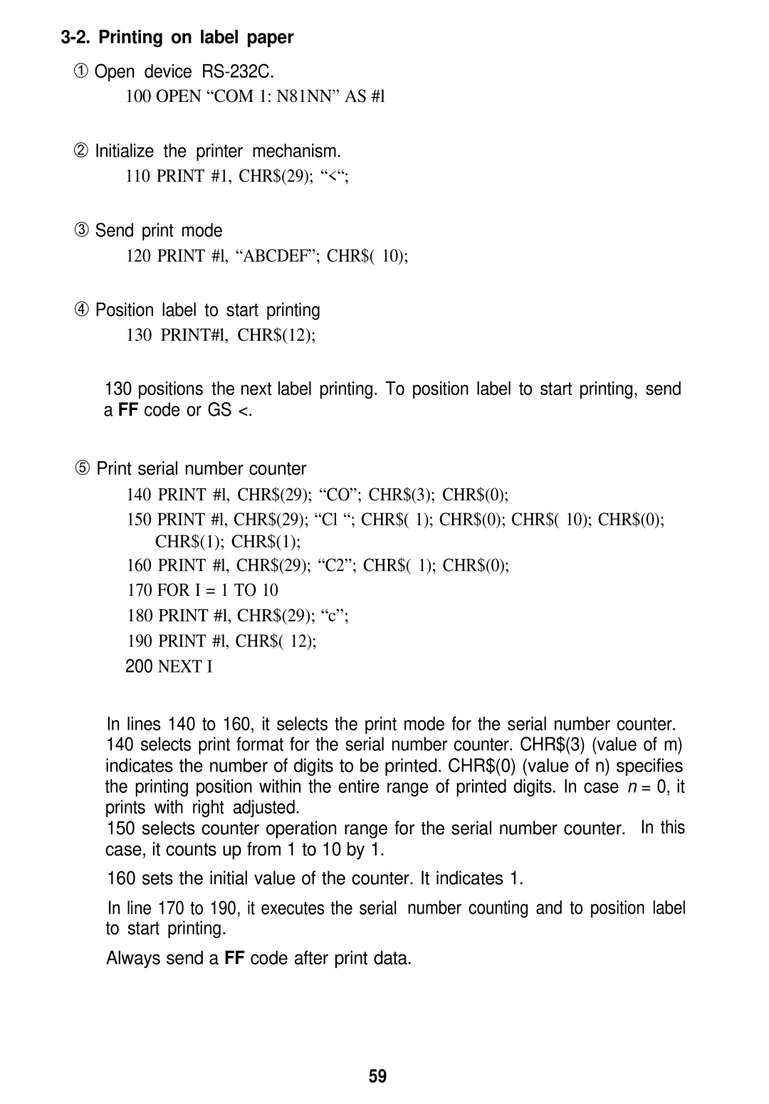 Seiko Group TM-L60 manual Printing on label paper 