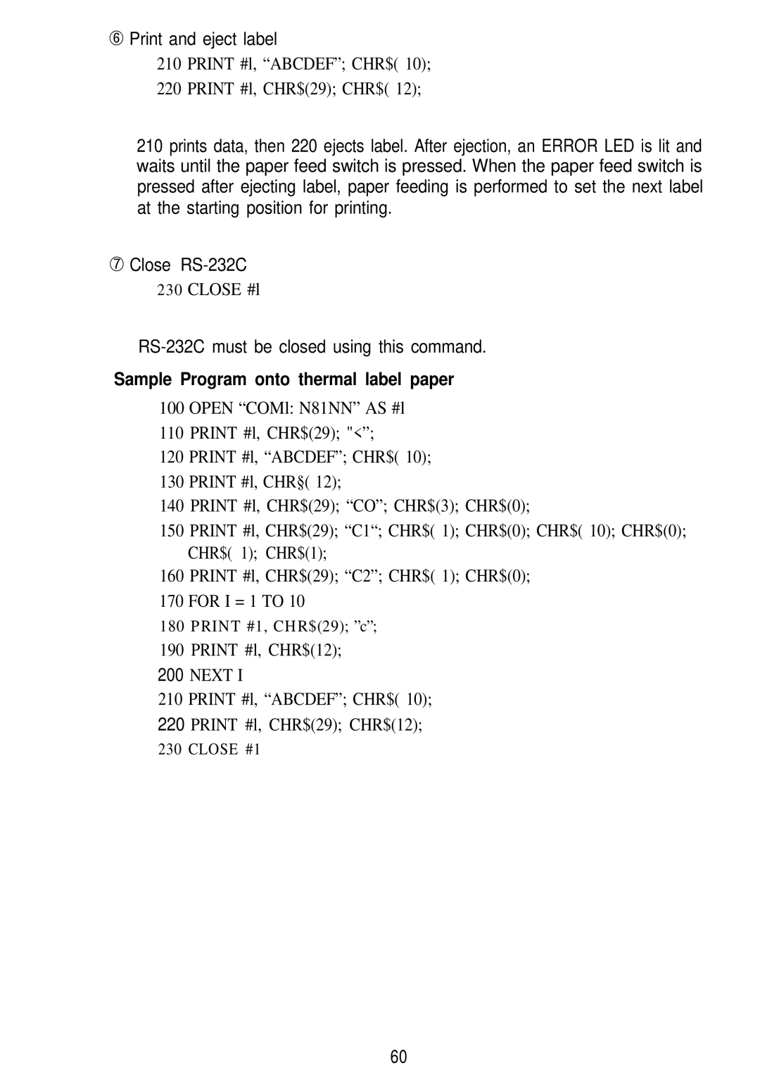 Seiko Group TM-L60 manual Sample Program onto thermal label paper 