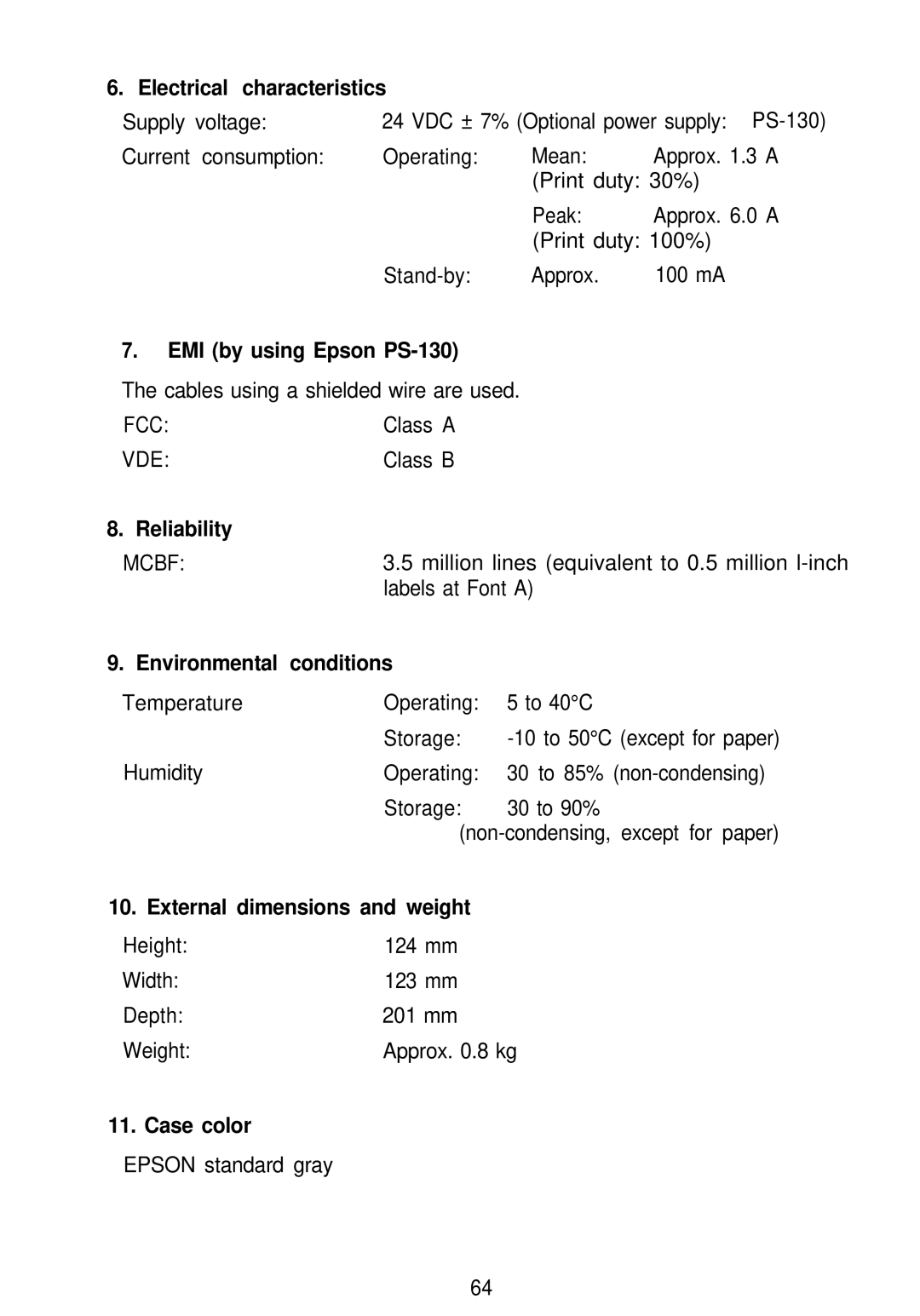 Seiko Group TM-L60 manual Electrical characteristics, EMI by using Epson PS-130, Reliability, Environmental Conditions 