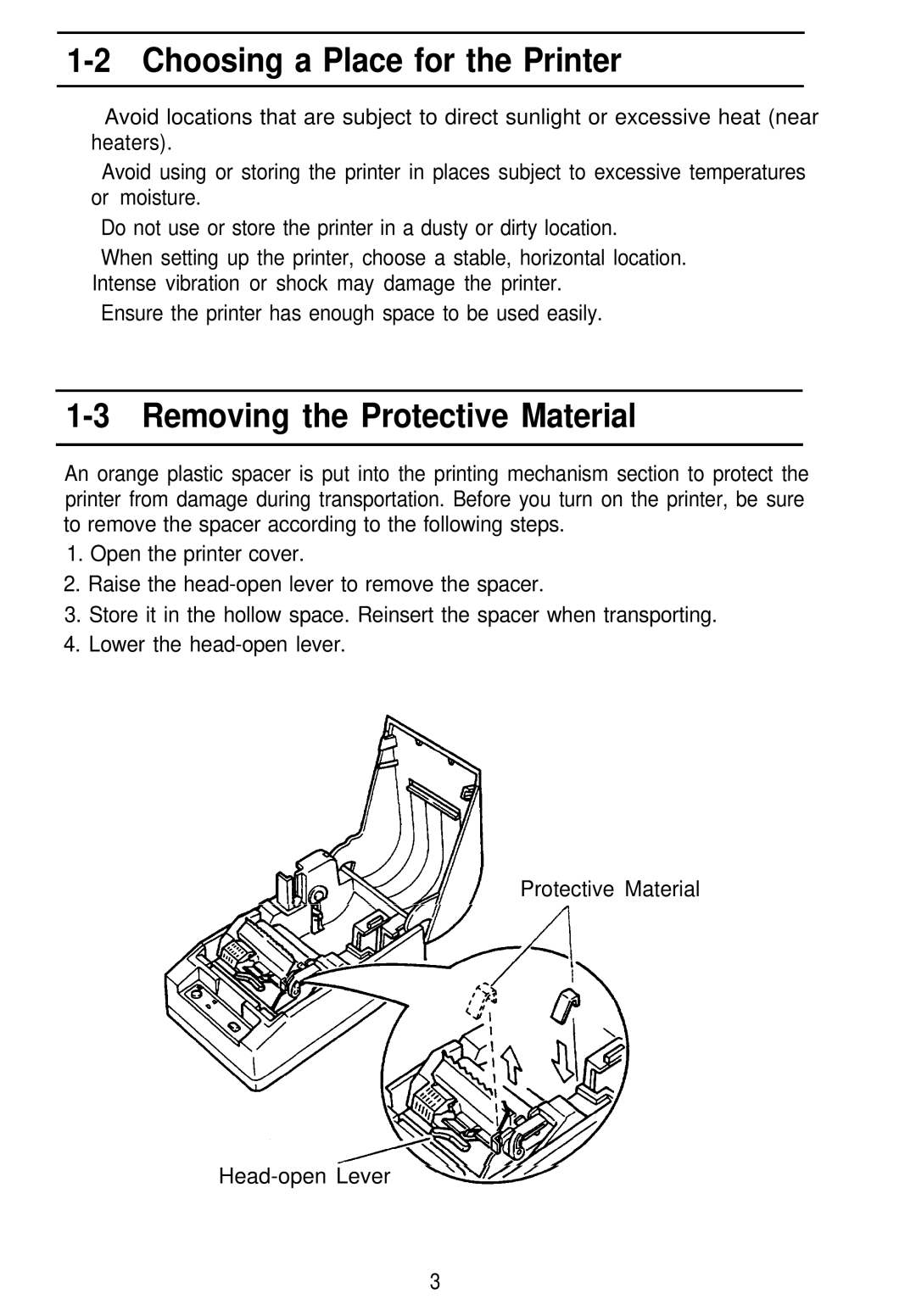 Seiko Group TM-L60 manual Choosing a Place for the Printer, Removing the Protective Material 