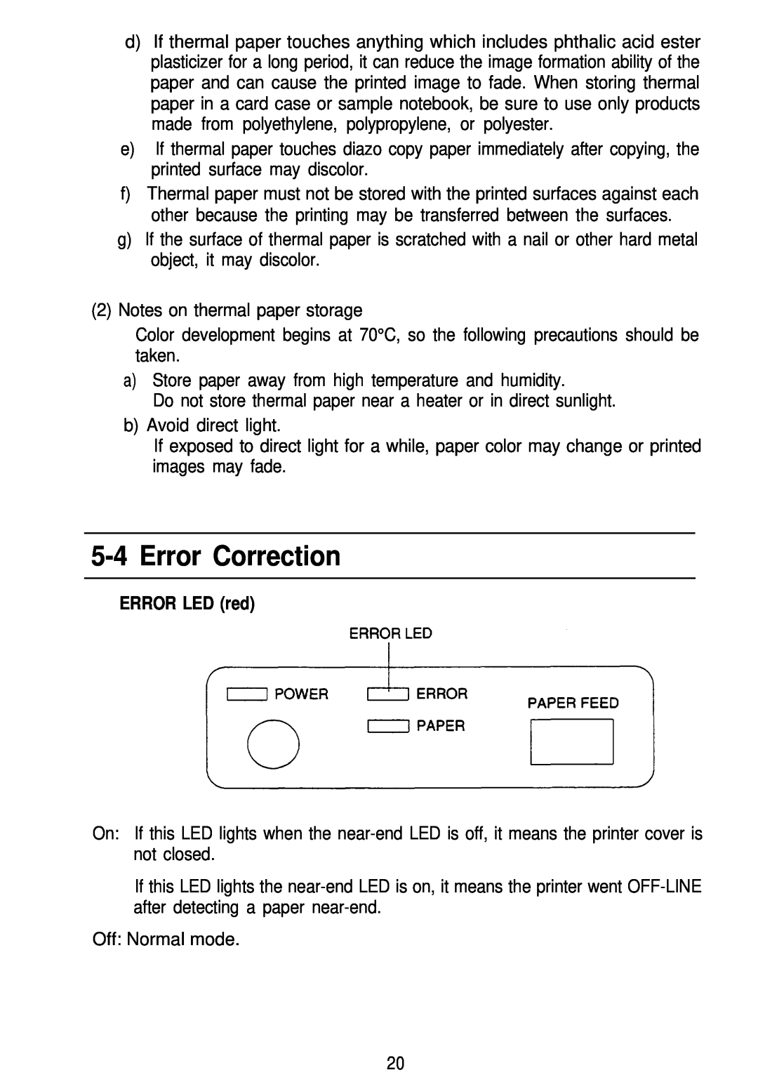 Seiko Group TM-L60 manual Error Correction, n ERROR LED red 