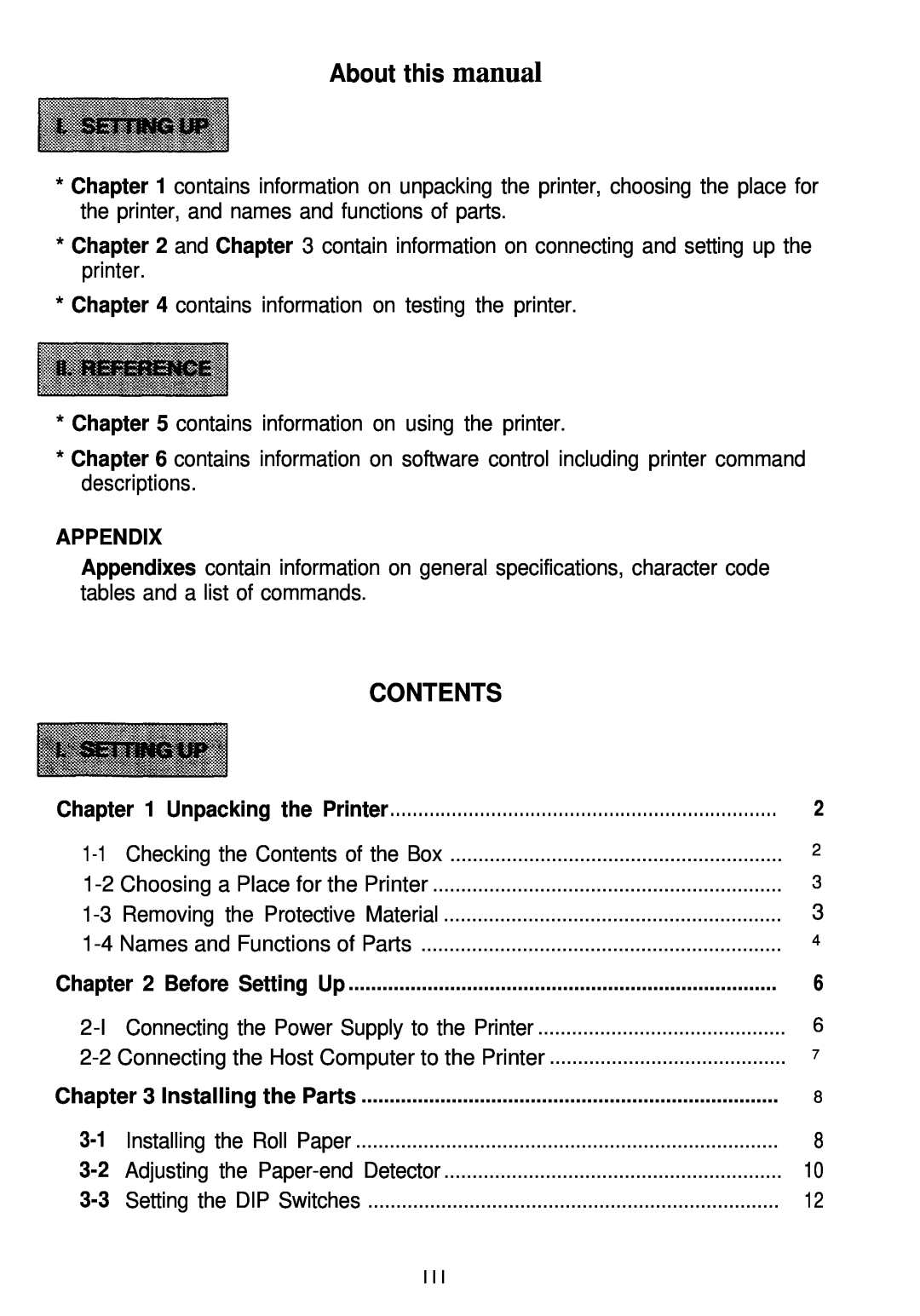 Seiko Group TM-L60 About this manual, Contents, Appendix 