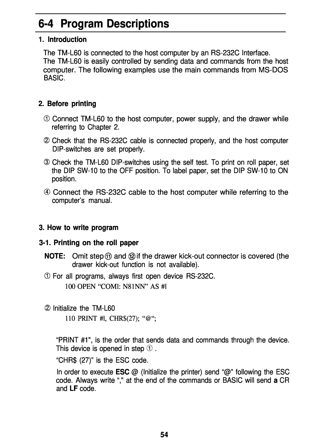 Seiko Group TM-L60 manual Program Descriptions, Introduction, Before printing 