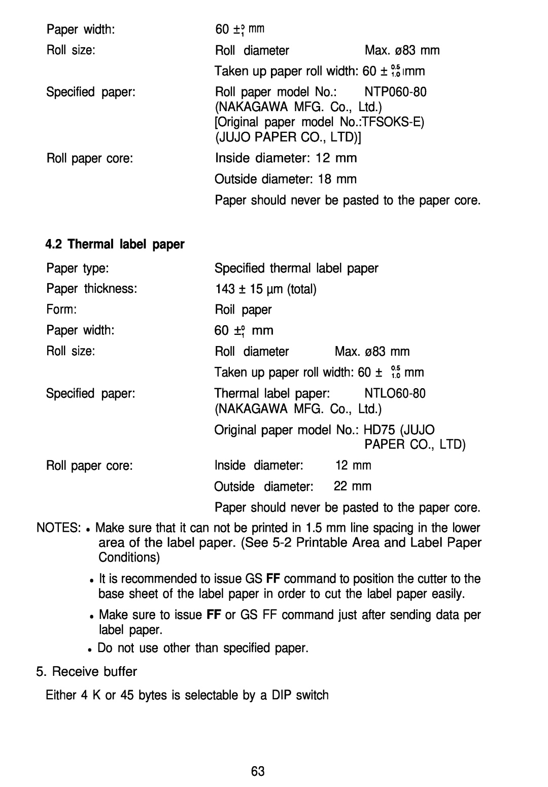 Seiko Group TM-L60 manual Thermal label paper 