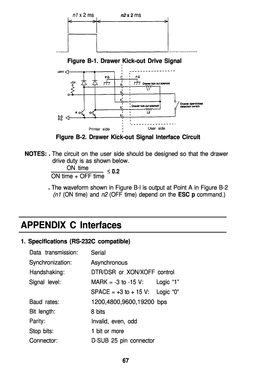 Seiko Group TM-L60 APPENDIX C Interfaces, Figure B-1. Drawer Kick-out Drive Signal, Specifications RS-232C compatible 