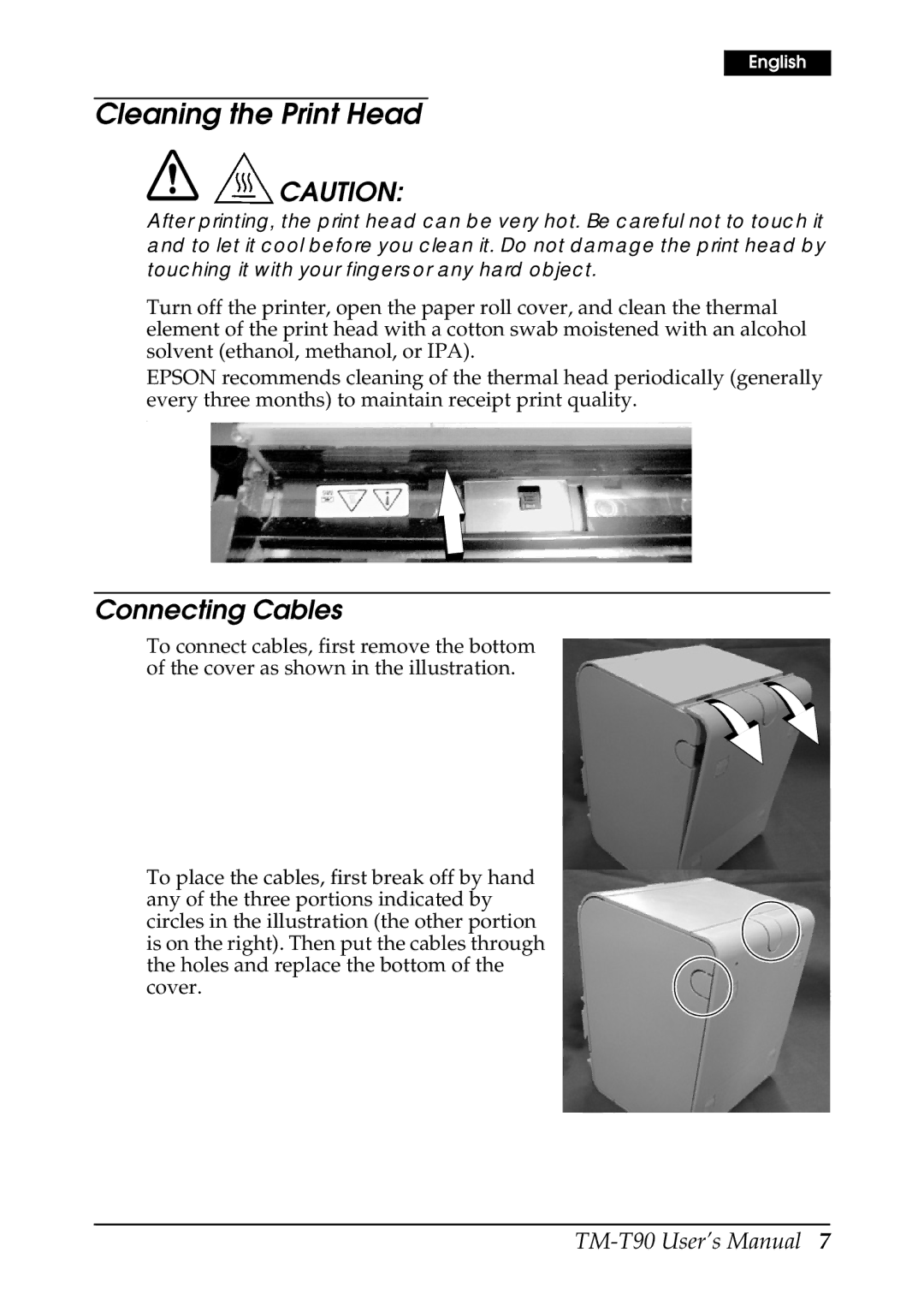 Seiko Group TM-T90 user manual Cleaning the Print Head, Connecting Cables 