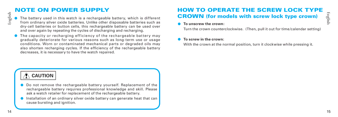 Seiko Group Cal. V110, V158, V157, V182 & V187, V181, V147 manual To unscrew the crown, To screw in the crown 