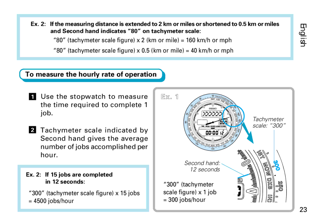 Seiko H022, H021 manual To measure the hourly rate of operation, Tachymeter scale figure x 15 jobs = 4500 jobs/hour 