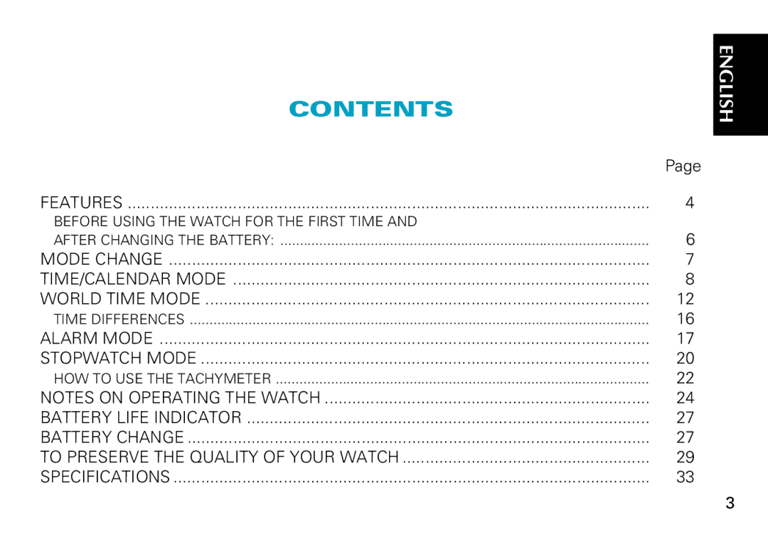 Seiko H022, H021 manual Contents 