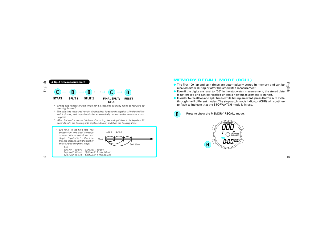 Seiko H024 manual Memory Recall Mode Rcll 