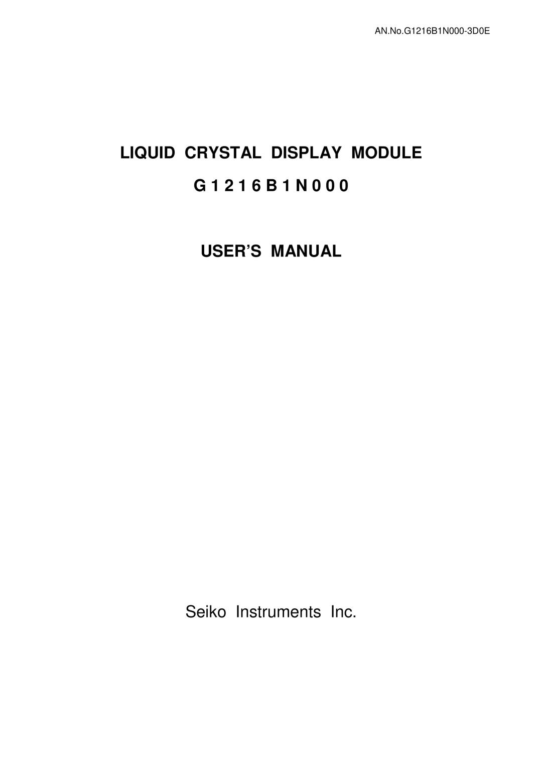 Seiko Instruments user manual USER’S Manual, AN.No.G1216B1N000-3D0E 