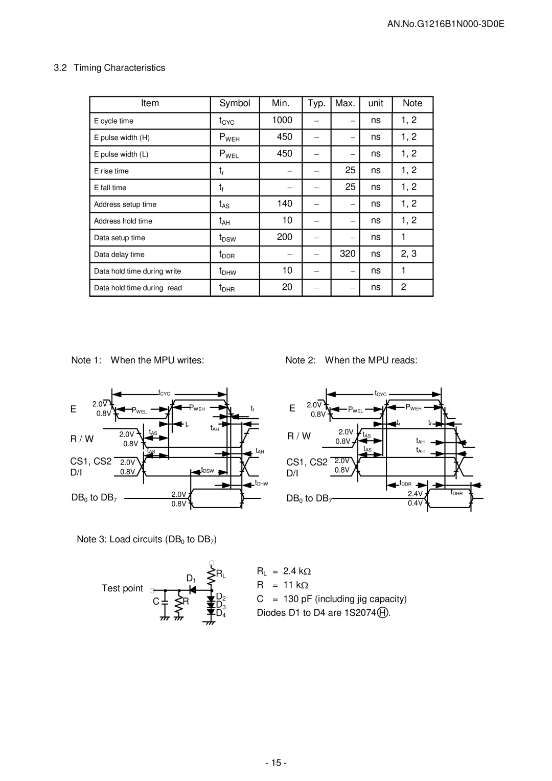 Seiko Instruments G1216B1N000-3D0E user manual 450, 140, To DB7, Test point RL = 2.4 k = 11 k 