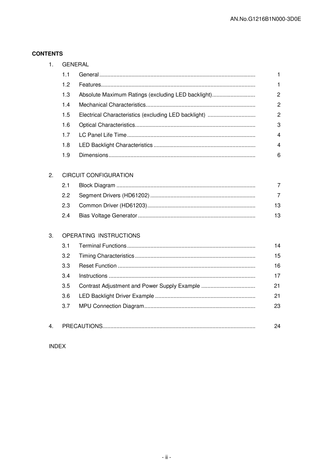 Seiko Instruments G1216B1N000-3D0E user manual Contents 