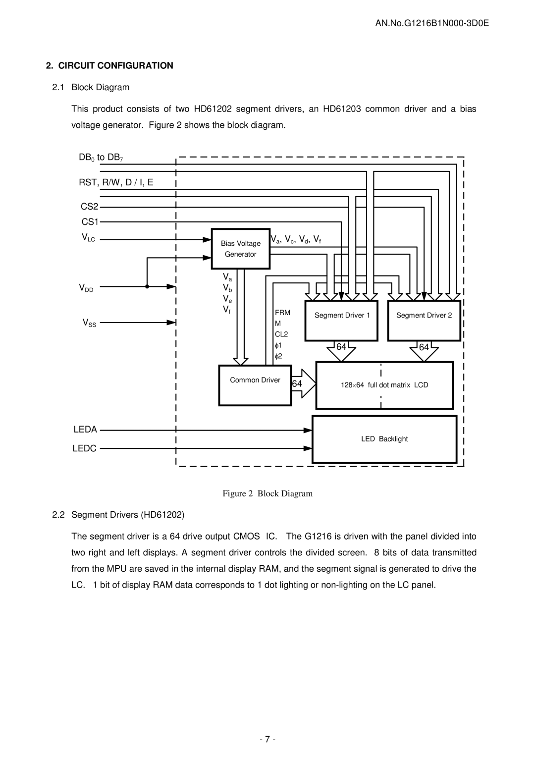 Seiko Instruments G1216B1N000 user manual Circuit Configuration, CS2 CS1, V c, V d, V f 